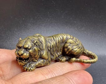 Solid Brass Tiger - Hand Cast Vintage Zodiac Sculpture, Desk Decor, Office Gift