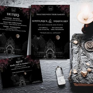 Gothic Wedding Invitation Set – Dark Elegant Halloween Inspired Digital Template