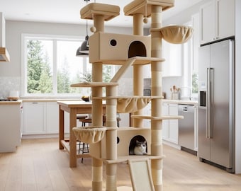 81-Inch Multi-Level Cat Tree Tower – Wooden Activity Center with Sisal Scratching Posts