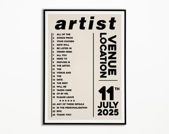 Personalized Setlist Print: 90s UK Indie Rock Gig Poster