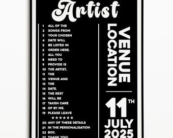 Personalized Setlist Print: 90s UK Indie Rock Pop Gig Poster
