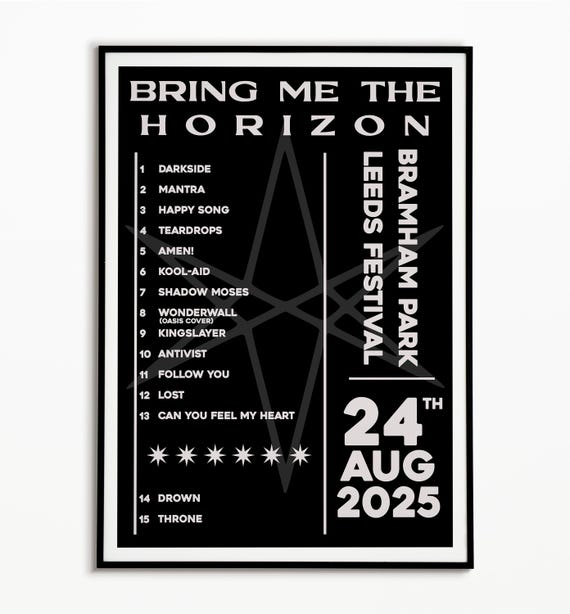 Bring Me the Horizon Leeds Festival Setlist Print: Indie Music