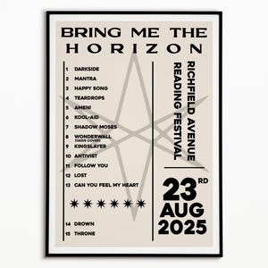 Bring Me The Horizon Reading Festival Setlist Print: Indie Music Poster