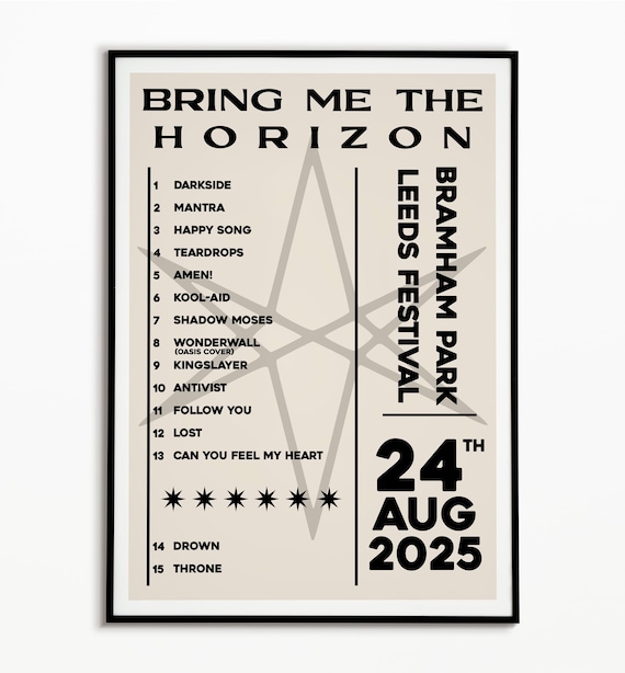 Bring Me the Horizon Leeds Festival Setlist Print: Indie Music