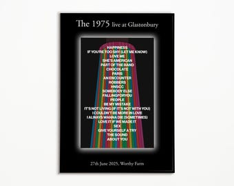 The 1975 Glastonbury Setlist Print: Indie Rock Music Poster