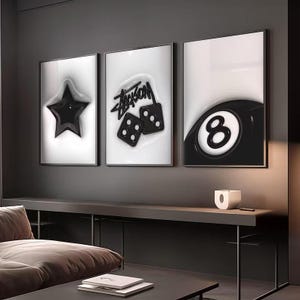 Set van 3 HypeBeast-kamerdecor, Hypebast kaws-poster, coole muurkunstset, 3D-muurkunstbundel, HypeBeast-muurkunst, trendy muurkunst,