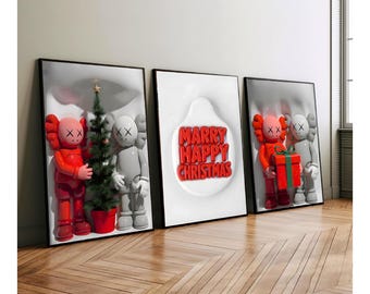 christmas kaws poster, Hypebast kaws Poster, Cool Wall Art Set,, 3D christmas art , HypeBeast Wall Art, Trendy Wall Art, christmas toy art,