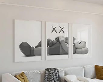 KAWS Poster Set of 3: Hypebeast Wall Art and Minimalist Graffiti Decor - Perfect Digital Download Gift for Art & Sneaker Lovers