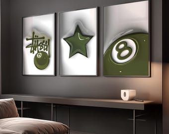 HypeBeast Decor, Hypebast kaws Poster, hypebeast men room decor, hypebeast poster, hypebeast toy, bape Wall Art, 8ball print, 8ball art