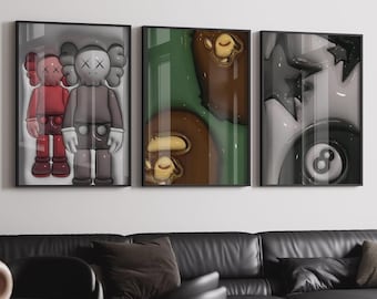 HypeBeast Kaws Room Decor, Cool Wall Art Set, DIGITAL DOWNLOAD, 3D Wall Art Bundle, HypeBeast Wall Art, Trendy Wall Art, 3D Wall Deco