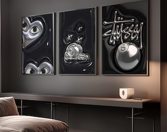 Set Of 3 HypeBeast Room Decor, Hypebast kaws Poster, Cool Wall Art Set,, 3D Wall Art Bundle, HypeBeast Wall Art, Trendy Wall Art,