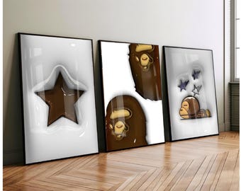 Set of 3 KAWS Inspired Posters, Hypebeast Room Decor (Digital Download)