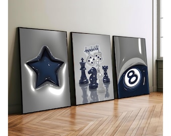 Blue HypeBeast Decor, Hypebast kaws Poster, hypebeast men room decor, hypebeast poster, hypebeast toy chess Wall Art, 8ball print, 8ball art