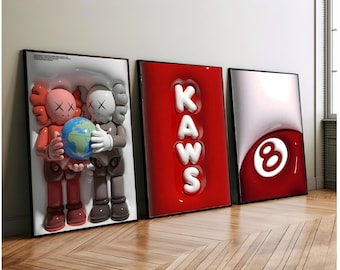 HypeBeast rumsdekor, set om 6, Hypebast kaws-affisch, cool väggkonst-set, 3D-väggkonstpaket, HypeBeast-väggkonst, trendig väggkonst,