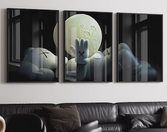 KAWS Poster Set of 3: Hypebeast Wall Art and Minimalist Graffiti Decor - Perfect Digital Download Gift for Art & Sneaker Lovers