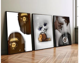 Set Of 3 HypeBeast Room Decor, Hypebast kaws Poster, Cool Wall Art Set,, 3D Wall Art Bundle, HypeBeast Wall Art, Trendy Wall Art,