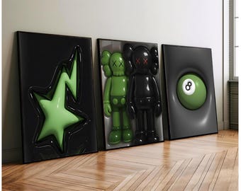 Hypebeast Kaws 3D Prints, Urban Street Art Poster Set (Digital Download)