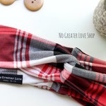 Trendy Red Black and White Winter Plaid Turban Headband - Top Knot - Big Bow - Petite Bow - Baby Child Adult Sizes - Buy One Give One