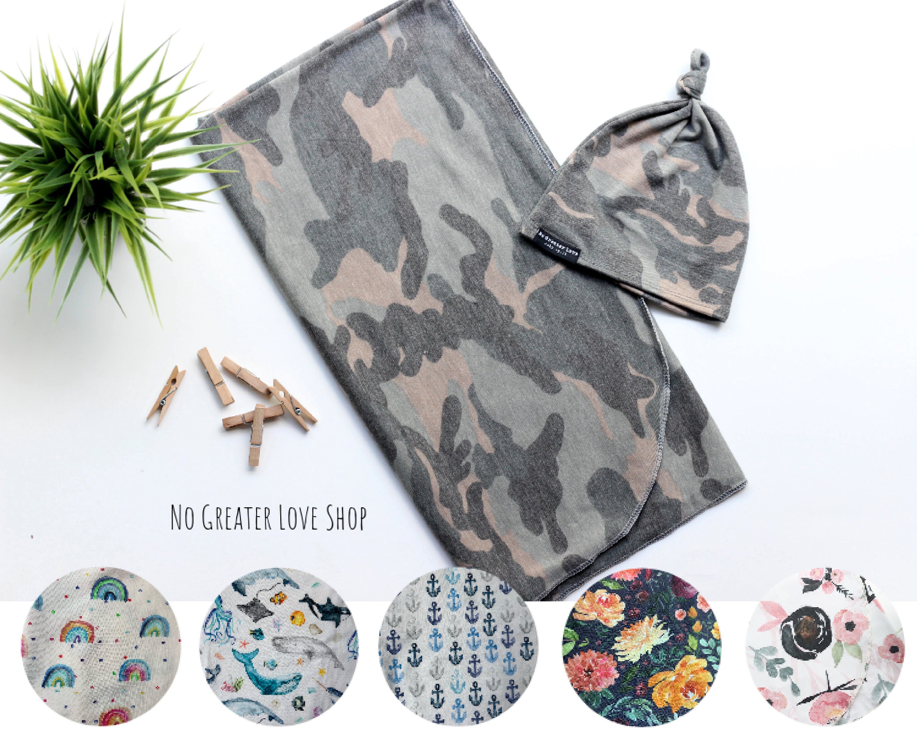 Camo Swaddle Blanket and Knotted Beanie Set Newborn Swaddle Etsy