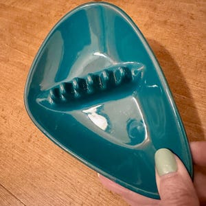 Vintage Anholt Boomerang Ashtray Thermo-Porcelain Dark Teal Denver - 1950s MCM Mid-Century