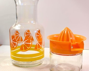 Vintage Libbey Orange Slice Decanter & GemCo Juicer Jar Carafe - 1980s Grandmacore Kitchen
