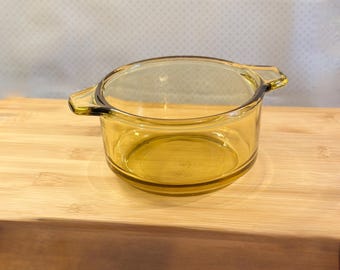 Vintage Pyr-O-Rey DynaWare Amber Glass Individual Casserole Dish - MCM Mid-Century