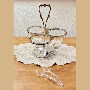 Vintage Kromex 3-Glass Triple Carousel Condiment Caddy Serving Set - 1960s MCM MidMod Grandmacore