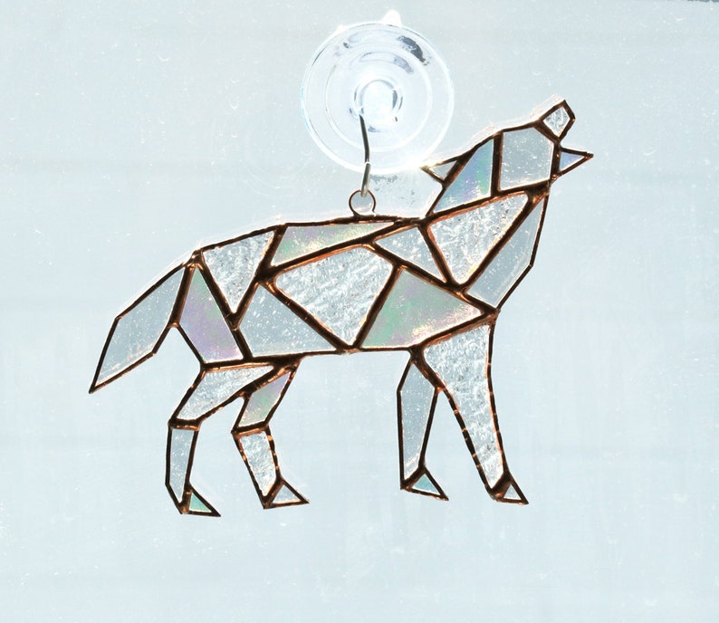 Wolf Stained Glass Suncatcher Geometric Art Geometric Etsy