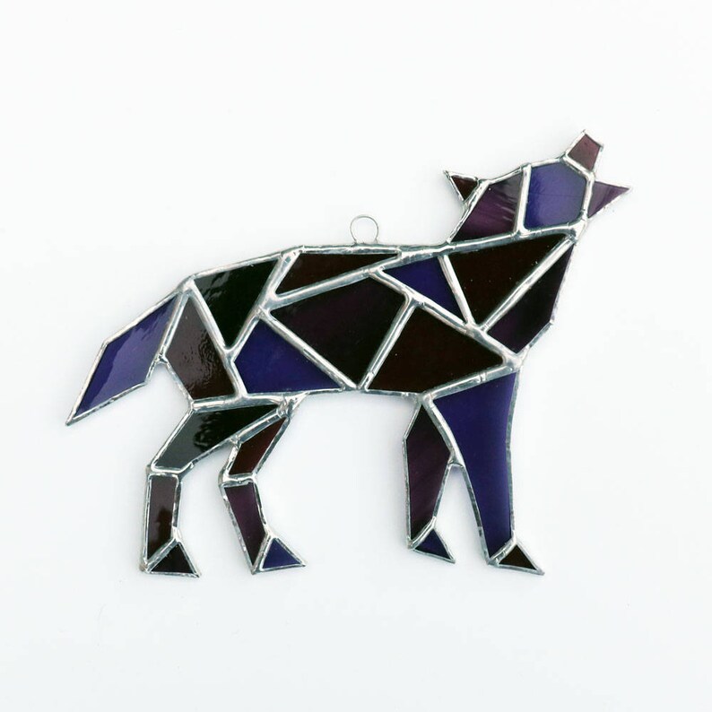 Wolf Stained Glass Suncatcher Geometric Art Geometric Etsy