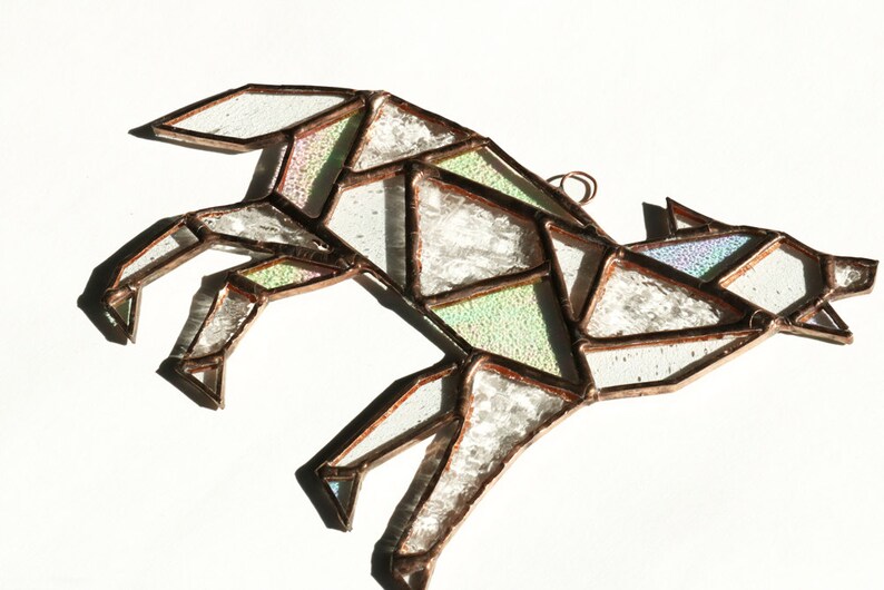 Wolf Stained Glass Suncatcher Geometric Art Geometric Etsy