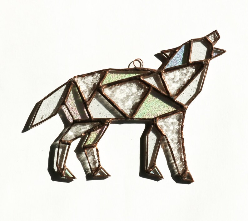 Wolf Stained Glass Suncatcher Geometric Art Geometric Etsy