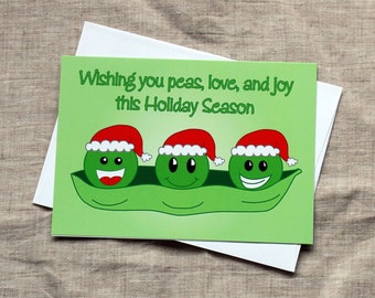 Cute Christmas Card, Funny Christmas Card, Kawaii Christmas Card, Christmas Pun Card, Peas Christmas Card, Holiday Card