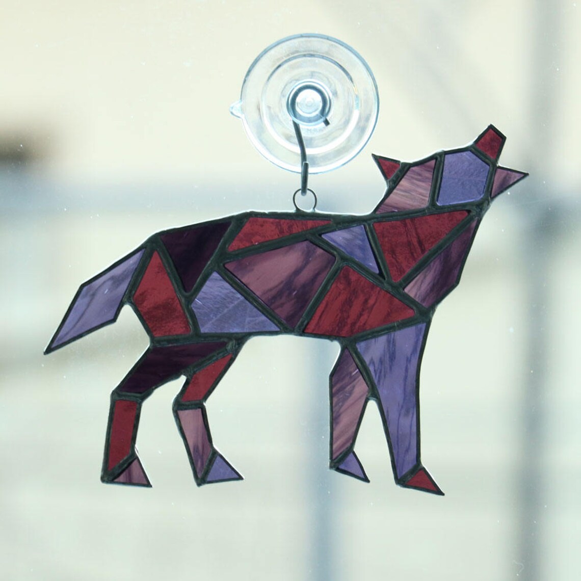 Wolf Stained Glass Suncatcher Geometric Art Geometric Etsy