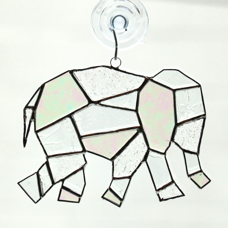 Elephant Stained Glass Suncatcher Geometric Art Geometric Etsy
