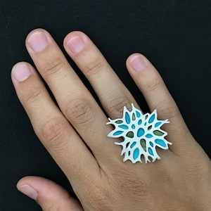 Enamel silver ring, colorful aquatic design, great mother&#39;s gift, enamel silver jewelry for her