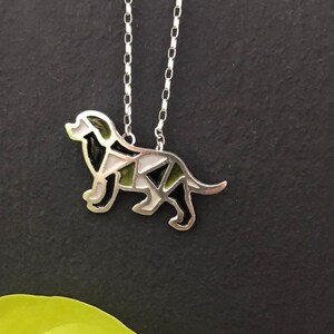 silver dog pendant, sterling silver vitreous enamel dog necklace, black gray green dog image 7