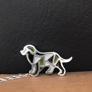 silver dog pendant, sterling silver vitreous enamel dog necklace, black gray green dog image 9
