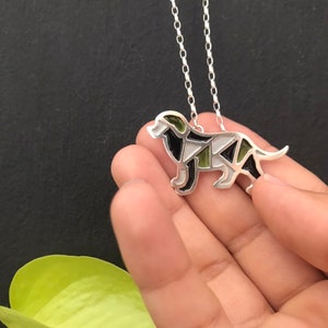 silver dog pendant, sterling silver vitreous enamel dog necklace, black gray green dog image 8