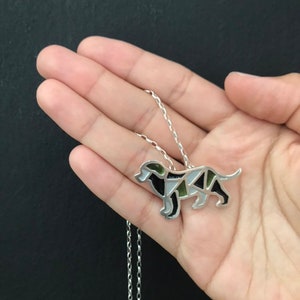 silver dog pendant, sterling silver vitreous enamel dog necklace, black gray green dog image 6