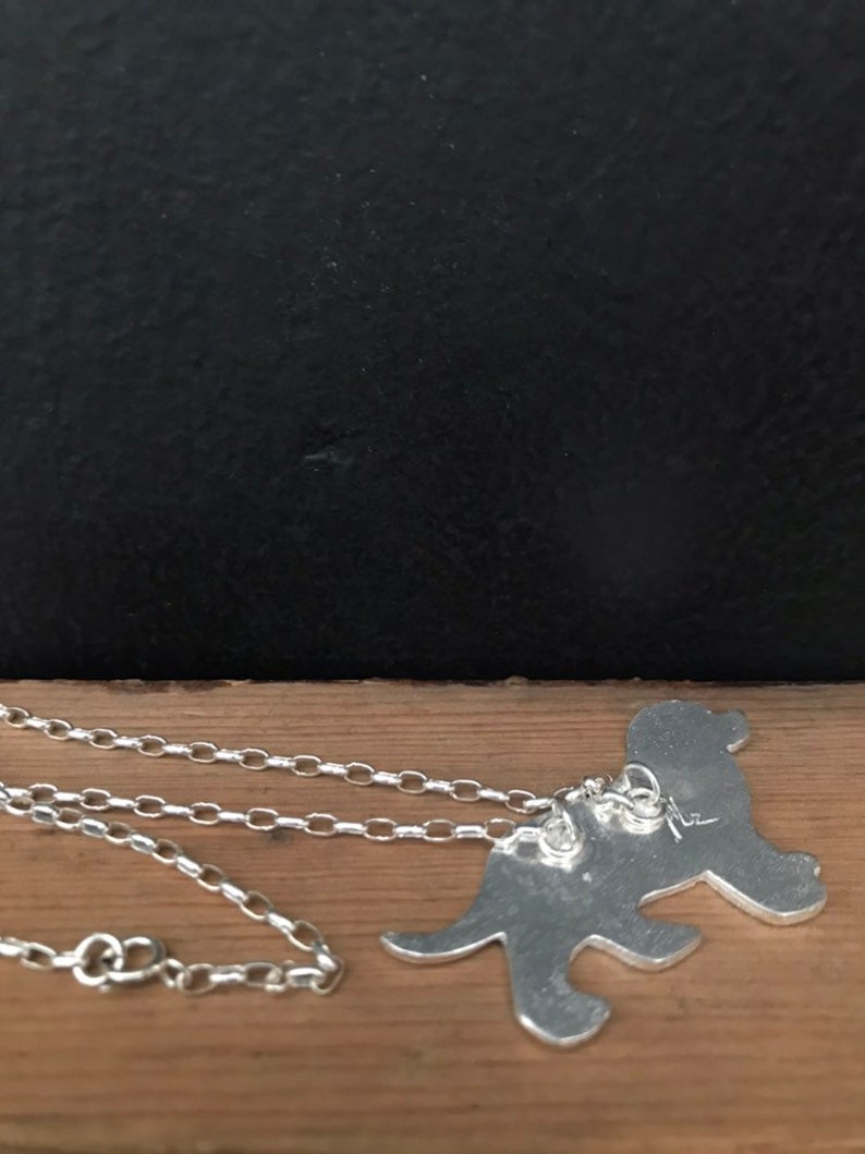 silver dog pendant, sterling silver vitreous enamel dog necklace, black gray green dog image 3