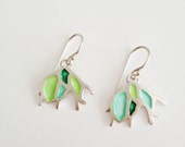 Enameled Silver Earrings - OOAK Enamel Jewelry -  Green Mint Lime Green glass enamel