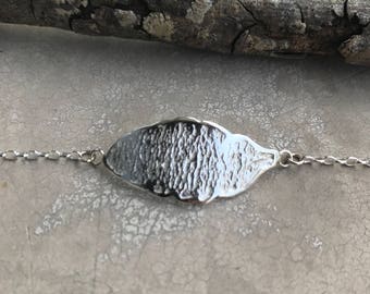 little sterling silver leaf bracelet, real leaf in sterling silver, delicate silver bracelet