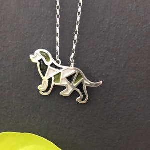 silver dog pendant, sterling silver vitreous enamel dog necklace, black gray green dog image 2
