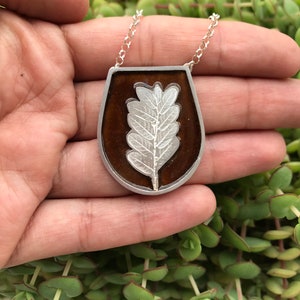 brown enamel silver leaf charm, fall silver pendant, one of a kind birthday gift