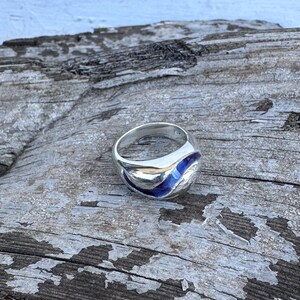 Sterling Silver Ring with Enamel Wave – Ocean-Inspired Design