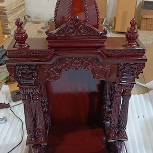 Tarriff free, Indian Hindu Mandir altar teak wood carving handmade temple for home doors drawers gumbad South Indian storage