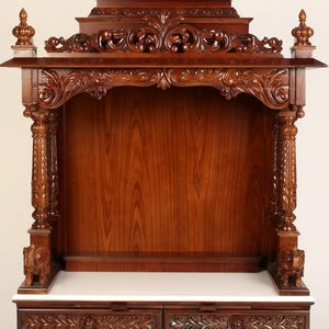 Tarriff free, Puja Mandir design Wooden temple Hindu Temple with Drawers Home Mandir Decor teak wood traditional carving