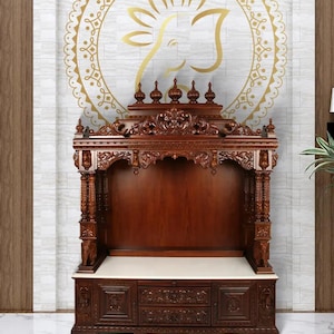 Tarriff free, Hindu Temple with Drawers | Home Mandir Decor teak wood traditional carving South Indian design Wooden temple