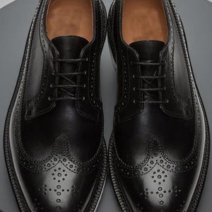 Men&#39;s Handmade Genuine Black Leather Oxford Lace Up Wingtip Formal Dress Shoes