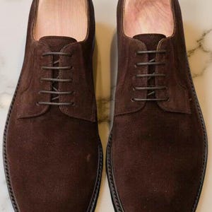 Handmade Genuine Brown Suede Leather Lace Up Oxford Formal Dress Shoes For Men&#39;s